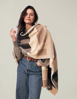 Palma Recycled Wool Blend Poncho Multi Check - Lexington