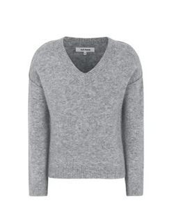 Allison V-neck Knit Medium Grey Melange - Soft Rebels