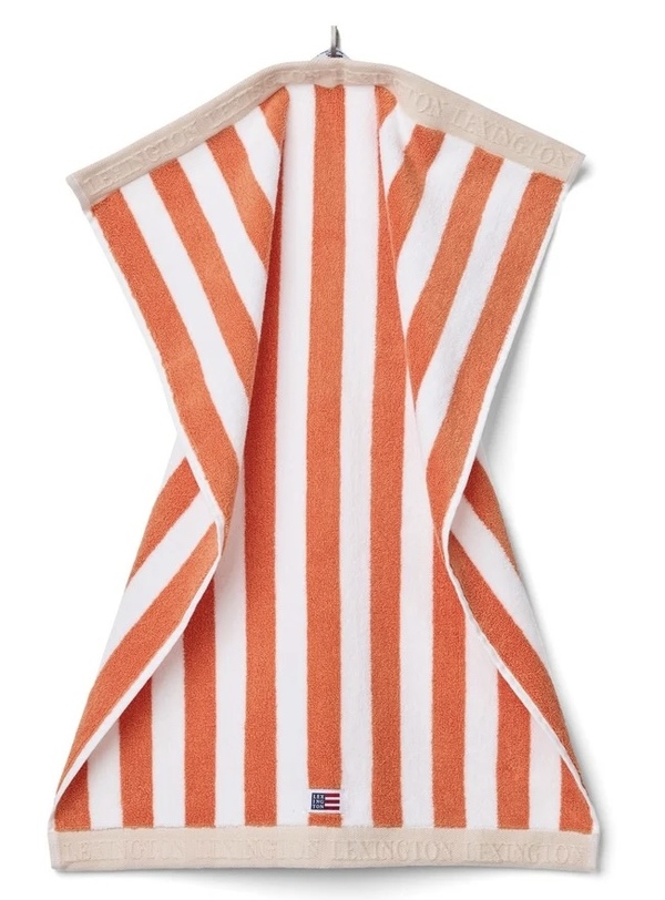 Block stripete håndkle Peach Melone/white - Lexington