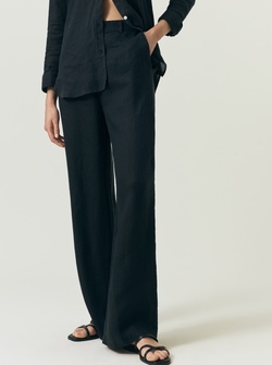 High Waist Wide Leg Linen Pant Black - Lexington