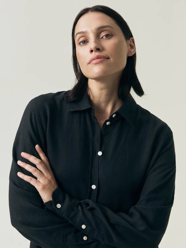 Long Linen Shirt Dress Black - Lexington