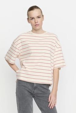 Elora Hella T-shirt Arctic Wolf/Raing Red stripes - Soft Rebels