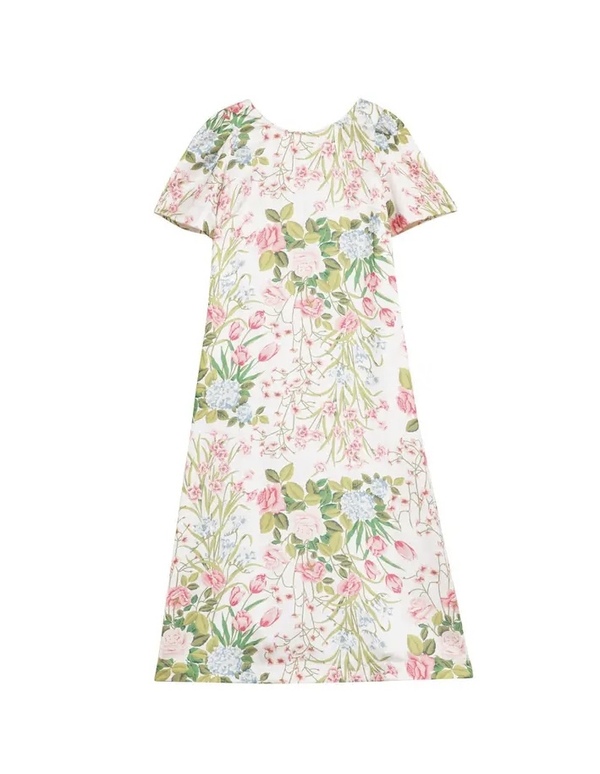 Tailored Satin Maxi Dress Flower Field - by TiMo