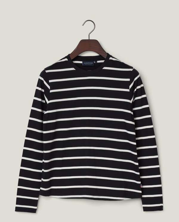 Langermet bommuls-t-skjorte,svart/hvite striper Black/White - Lexington