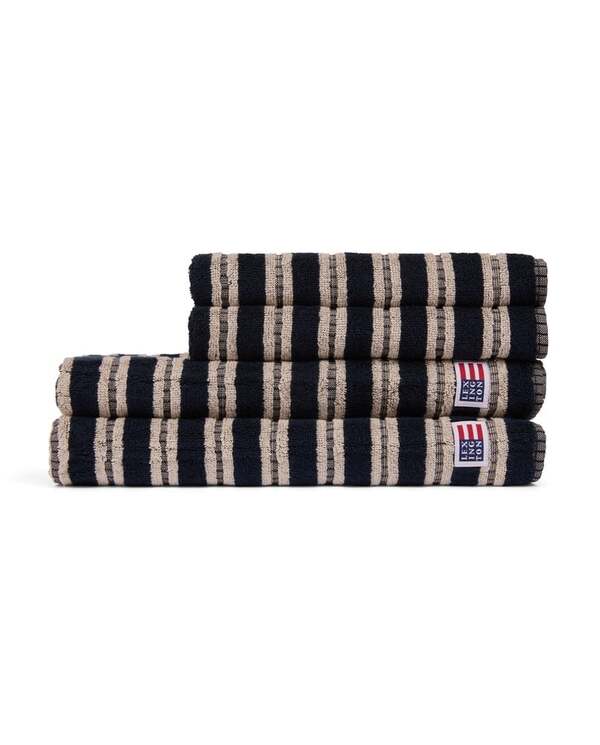 Stripet frottéhåndkle, blackish navy/beige Blackish Navy/Beige - Lexington