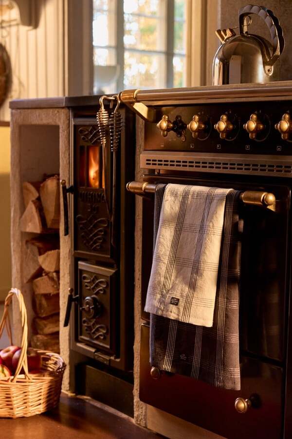 Rutet kjøkkenhåndkle i Linblanding Black/White - Lexington