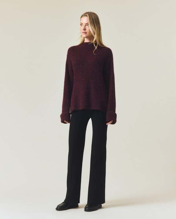 Alpakablanding mock neck genser Burgunder - Lexington