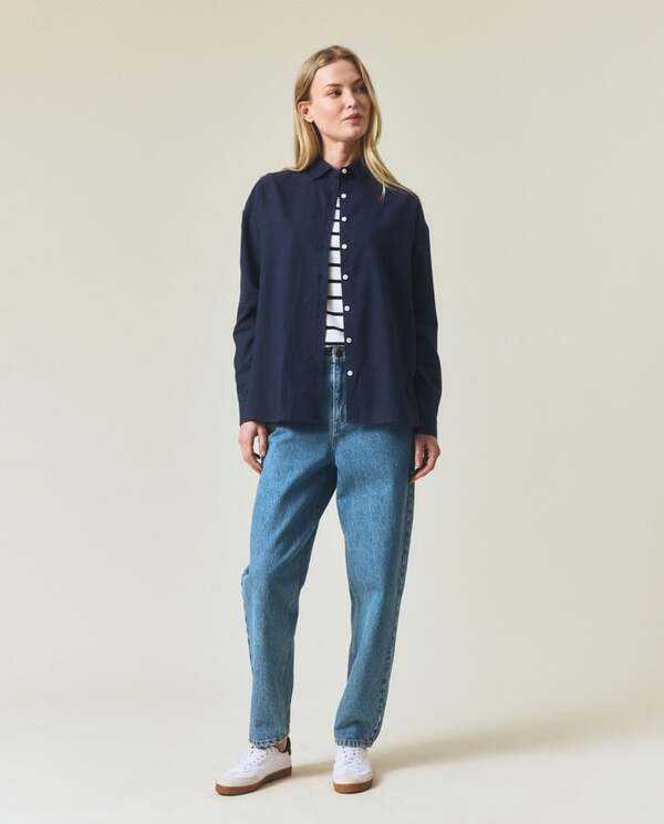 Casual flanellskjorte i økologisk bomull MØRKEBLÅ - Lexington