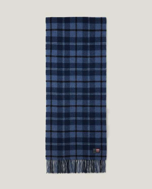 Skjerf i resirkulert ullblanding Blå multirutet - Lexington