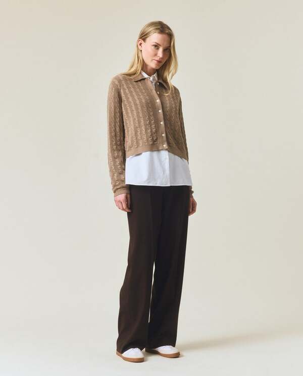 Kabelstrikket cardigan Beige Melange - Lexington