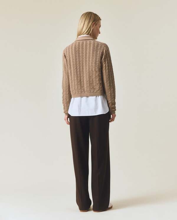 Kabelstrikket cardigan Beige Melange - Lexington