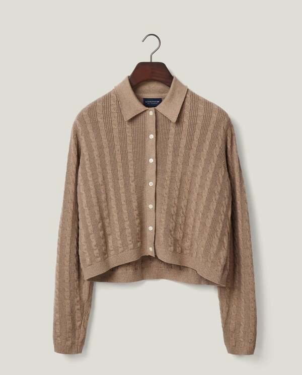Kabelstrikket cardigan Beige Melange - Lexington