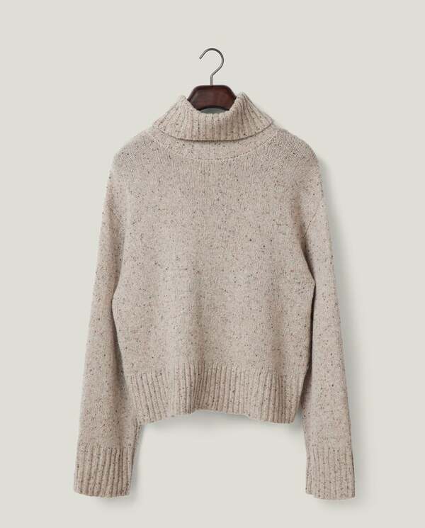 Strikket genser i ullblanding med rullekrage Beige Melange - Lexington