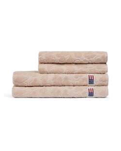 Velour jacquard håmdkle med bladmønster, beige Lt Beige - Lexington