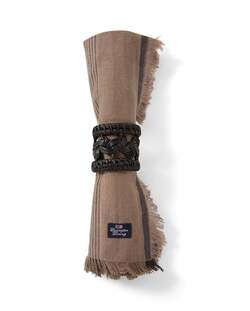 Stripet lin/bomull-serviett med frynser Stone/Black - Lexington