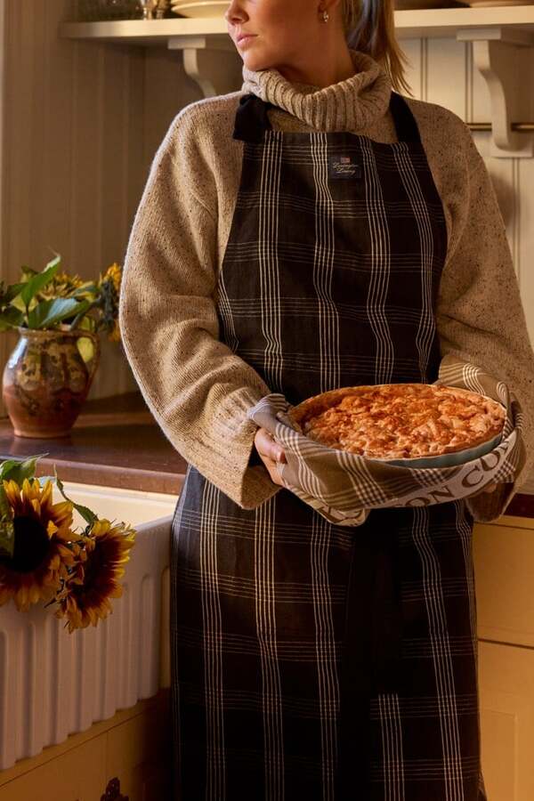 Rutet lin/bommulsforkle Black/White - Lexington